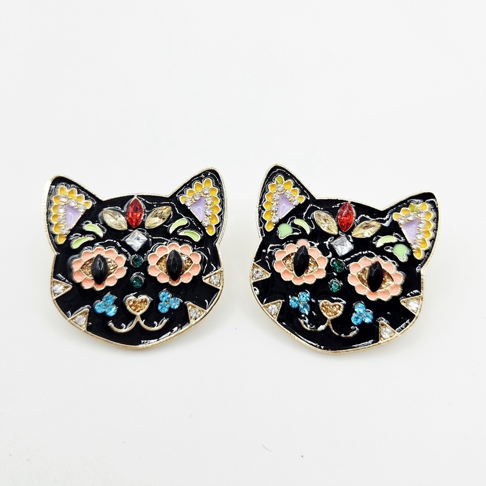 Mosaic Black Cat Post Earrings Jewels Large